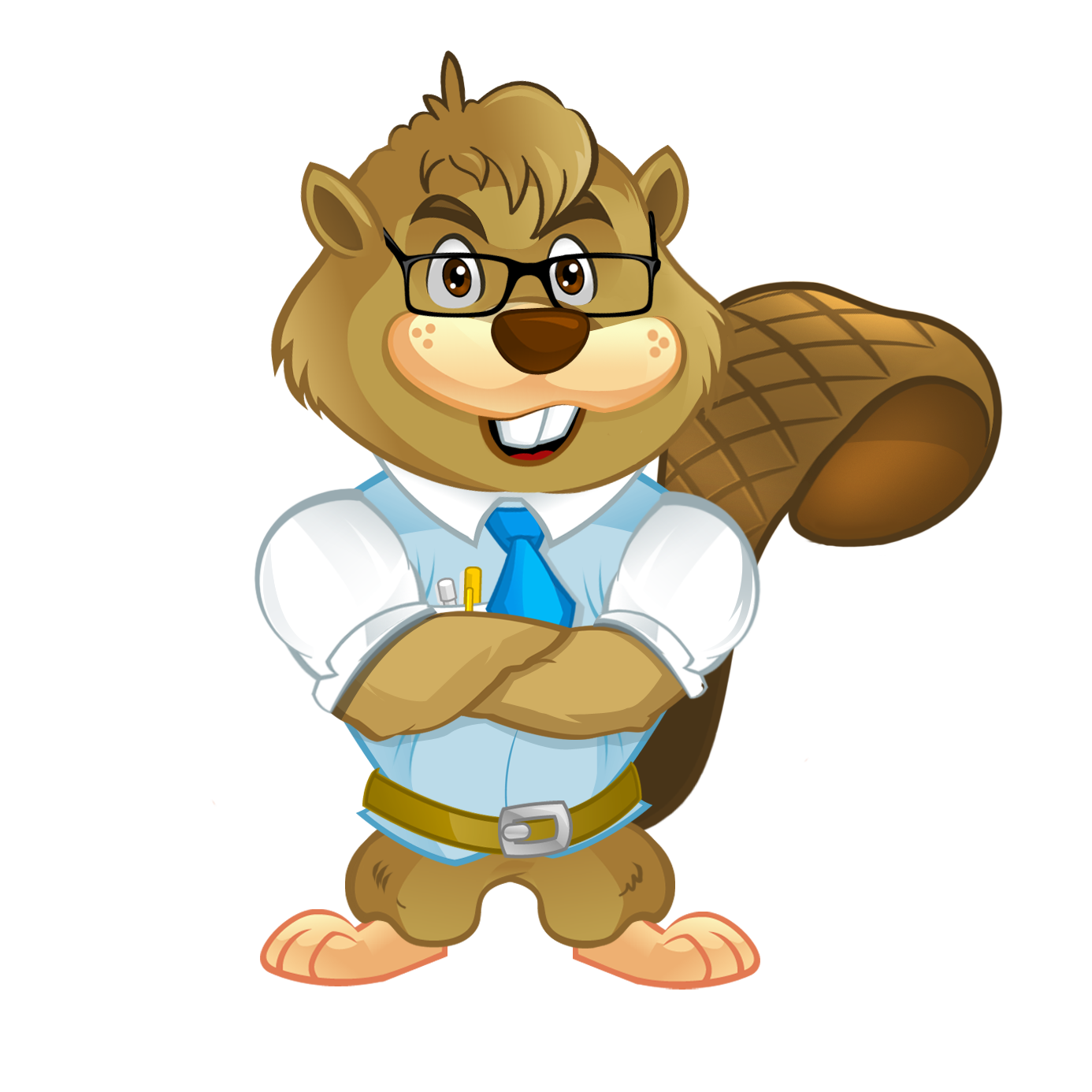 Brainy Beaver Mascot with Arms Crossed