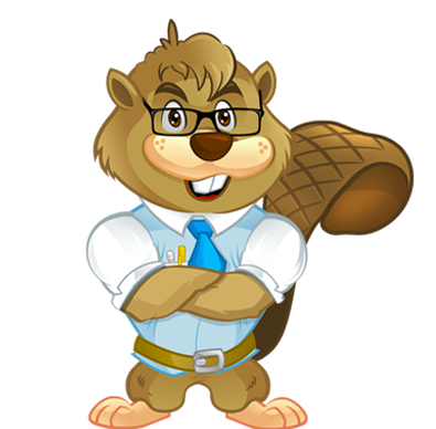 Brainy Beaver Mascot - An anthropomorphic beaver that appears to be attractive and confident and friendly, and also a bit geeky. He is Donald Ducking.